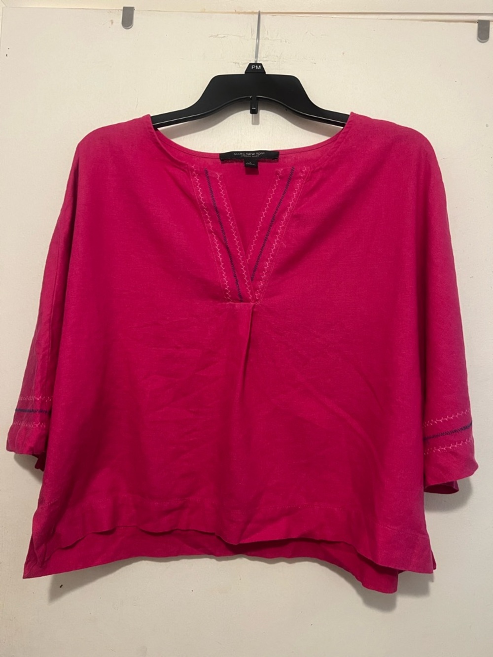 Marc New York Fuchsia Split-Neck Embroidered Tunic